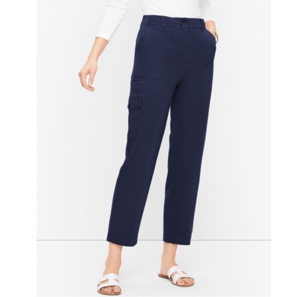 NWT Talbots Pant Trouesr High Waist Straight Leg Cargo Cropped Navy Blue Utility